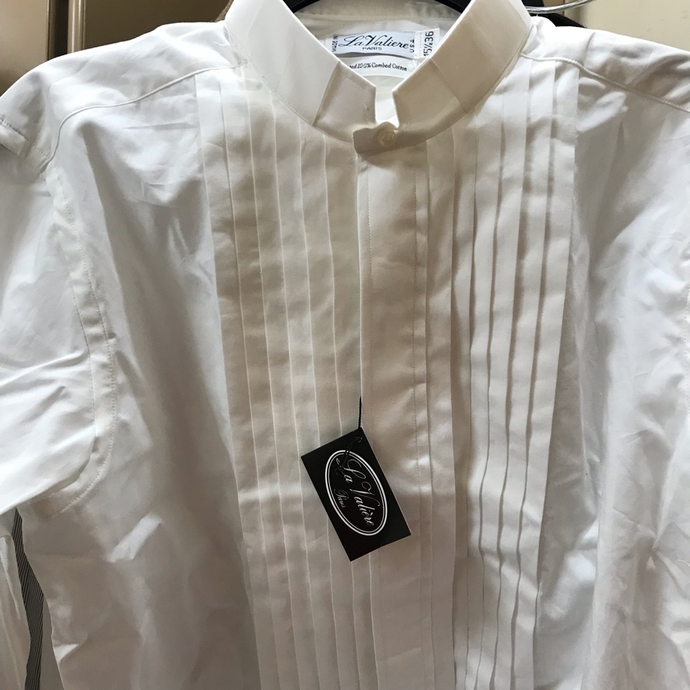 La Valiere Tuxedo Shirt Men 15 1/2 / 36 White Button Up French Cuff Prep